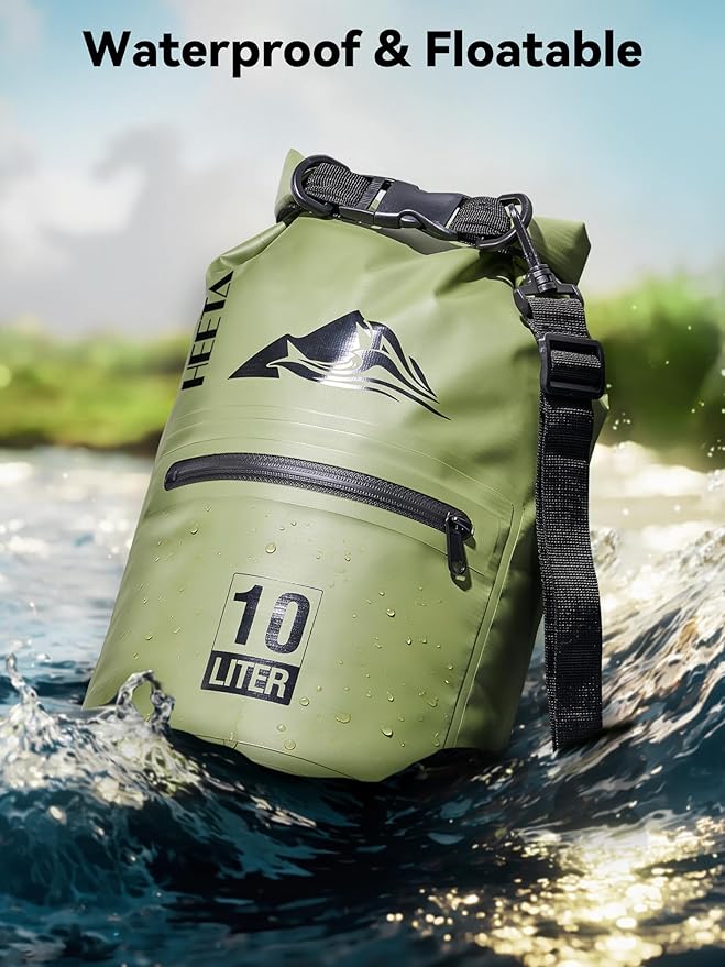HEETA Waterproof Dry Bag with Front Zippered Pocket for Women Men, 5L/10L/20L/30L/40L Roll Top Lightweight Dry Storage Bag Backpack for Travel, Kayaking, Boating, Rafting, Camping, Hiking & Beach