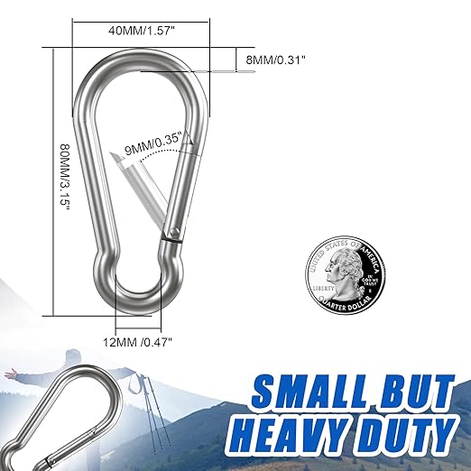 Carabiner Clip Hooks, 32pcs 3.15 inch Carabiners Heavy Duty, Galvanized Iron Spring Snap Hook Fits Camping Hiking, Metal Clips for Keychain Keys Rings