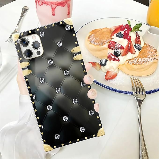 Compatible with iPhone 12 Pro Max Case, Shiny Black Sofa Crystal Luxury Golden Decoration for Girl Women Soft TPU Shockproof Protective Hard PC Back for iPhone 12 Pro Max
