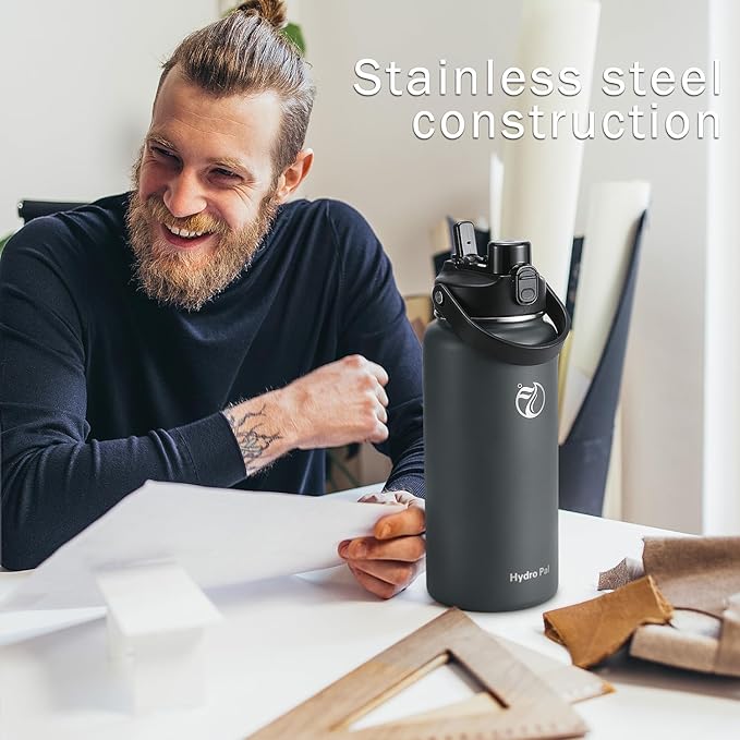 64oz Half Gallon Insulated Water Bottle with 2-in-1 Lid (Chug & Straw), Double Walled Vacuum Stainless Steel Water Bottles, Wide Mouth Leakproof Insulated Jug with Straw