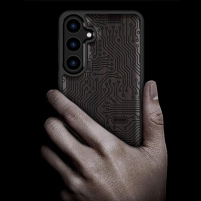 Carveit Wood Case for Galaxy S24 Plus Case [Natural Wood & Black Soft TPU] Shockproof Protective Cover Unique Wooden Design Compatible with S24 Plus (Motherboard-Blackwood)