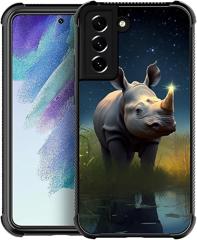 for Samsung Galaxy S22 Case, Rhino Water Marshes Pattern Graphic Design Girl Boy Soft Silicone Hard Acrylic Shock Protection for Samsung Galaxy S22
