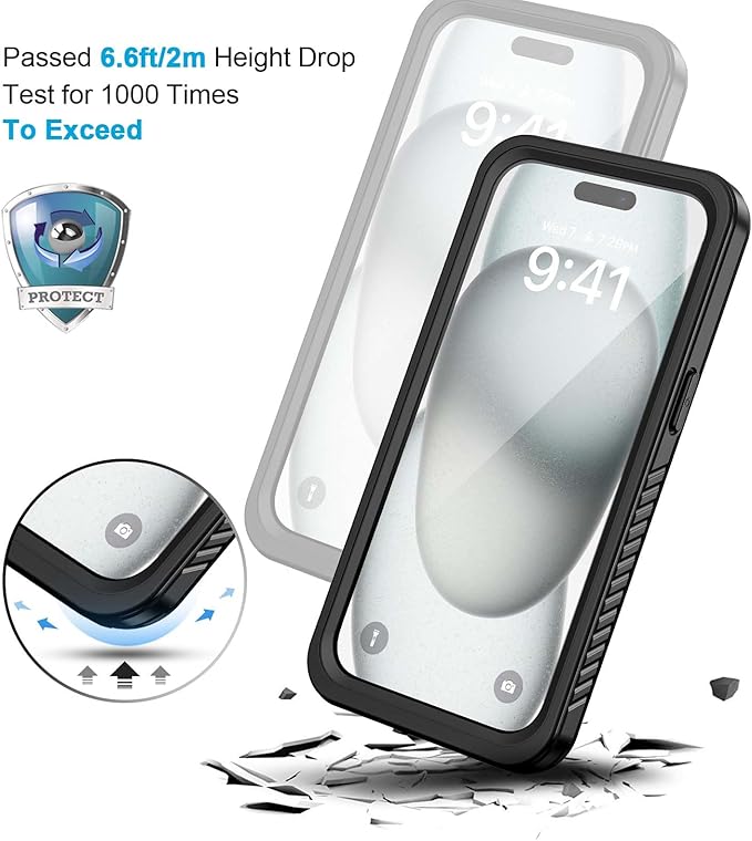 Lanhiem for iPhone 15 Plus Case, IP68 Waterproof Dustproof Shockproof Cases with Built-in Screen Protector, 360 Full Body Protective Phone Case for iPhone 15 Plus - 6.7 inch (Black)