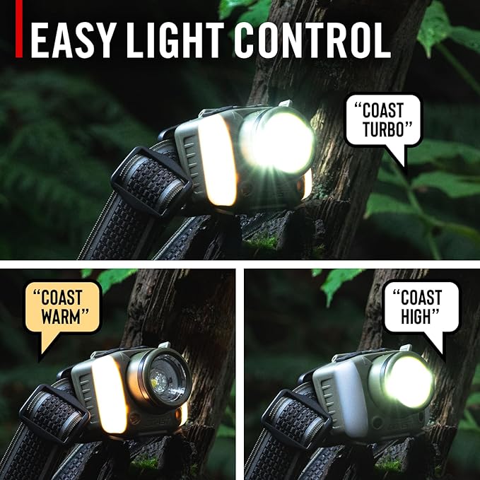 Coast FL97R Voice-Controlled 1200 Lumen Rechargeable LED Headlamp with Pure Beam® Spot & Flood, ARC Lighting, Red & Green Color Modes, Glide Focus™ Radial Arm Dial and USB-C Charge Port, Ocean Blue