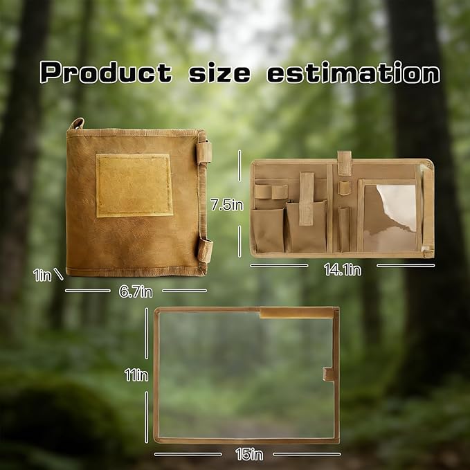 Waterproof Map Case for Land Navigation Kit - Khaki Tactical Military Pouch, Oxford+TPU, Foldable with Clear Window for Outdoor Activities,