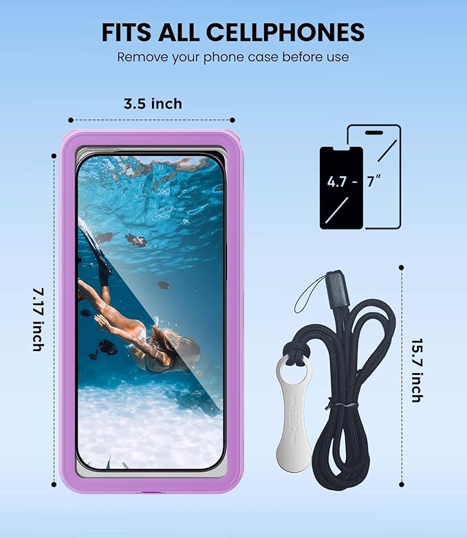 WIFORT Waterproof Phone Case with Lanyard, Underwater Phone Cases for Snorkeling/Diving/Swimming/Filming, IP68 Water Proof Touchscreen Case for All Cell Phones: iPhone/Samsung/Moto/Pixel - Purple