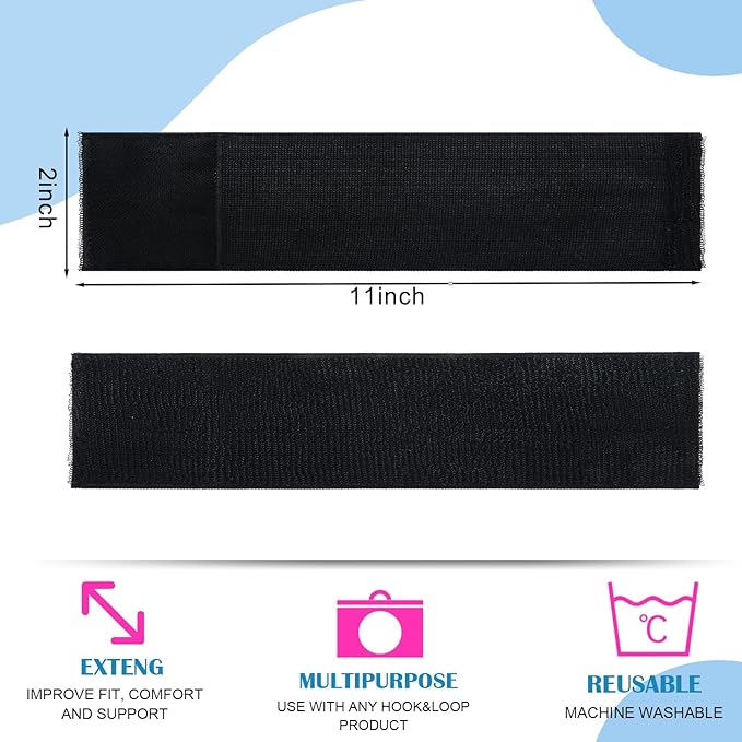 Geiserailie 4 Pcs Extender Strap Reusable Ice Belt Extender Strap Multipurpose Elastic Hook and Loop Extension for Ice Pack Black Back/Knee/Ankle Braces, Vests, Wraps, and Belts (2 x 11 Inch)