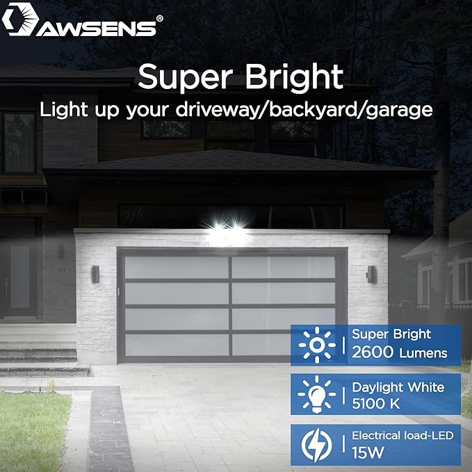 30W LED Security Lights Motion Sensor Light Outdoor, 180 Degree, 2600 LM, 5100 K, ETL Water Resistant, 2 Head Motion Detector Flood Light for Garage, Yard, Porch (Bronze)