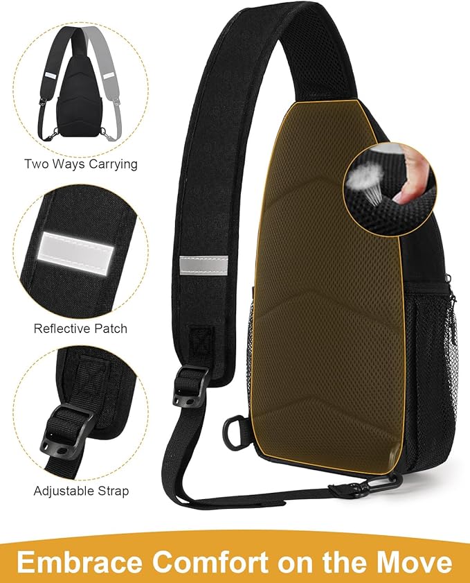 Pritent Crossbody Bags for Women Man Waterproof Sling Bag Backpack Trendy Casual Cross Body Bag with Convertible Shoulder Strap Chest Bag for Camping Hiking Travel Essentials (Black, Medium )