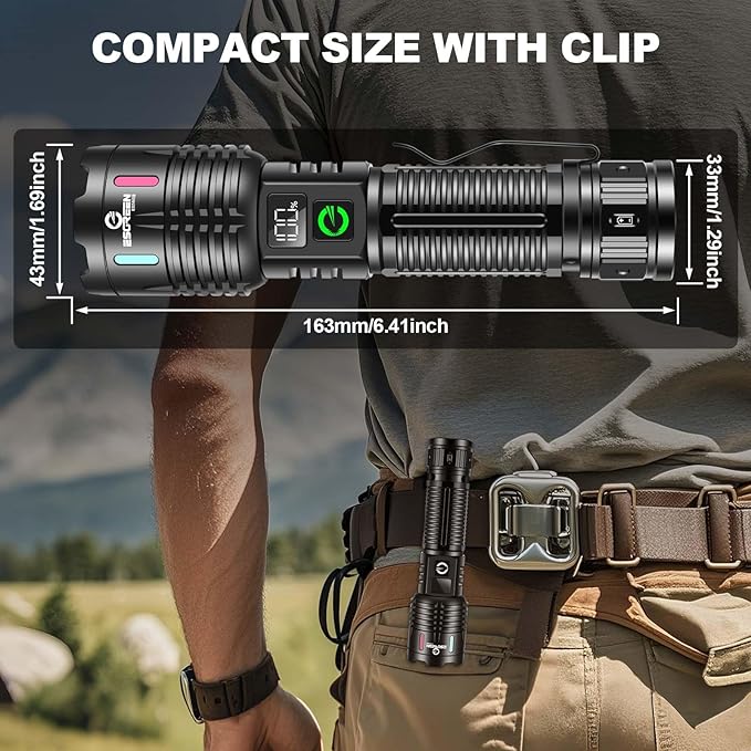 Esgreen Rechargeable Flashlights High Lumens 100000 Single 2 Modes, Super Bright LED Flashlight USB C Long Distance 3280ft, Powerful Long Lasting 10H Heavy Duty Strong Flash Light for Camping Hiking