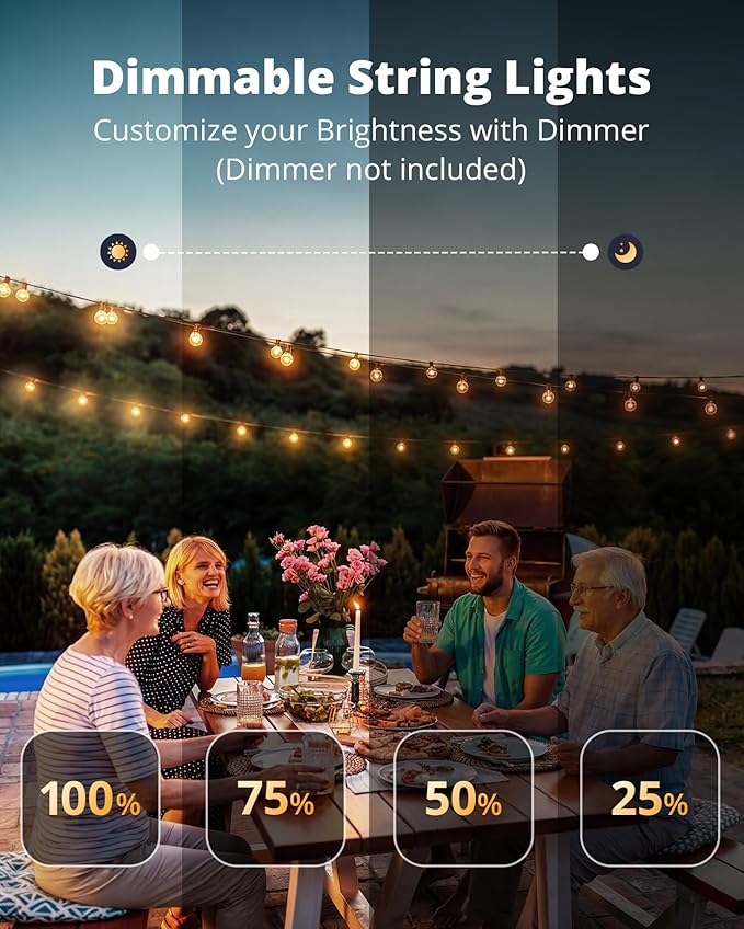 VIPAR Outdoor String Lights, 30FT 13 G40 Bulbs Patio Lights Outdoor Waterproof, Shatterproof Connectable LED Outside Hanging Light for Balcony, Backyard, Porch, Garden, Deck, Bistro, 2700K Dimmable