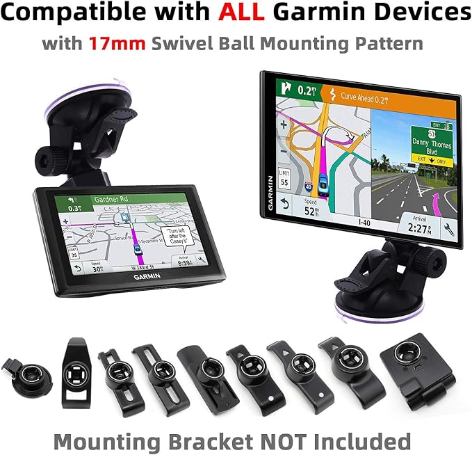 Suction Cup Mount for Garmin Dash Cam Mini/Mini 2/Min 3 30 35 45 46 55 56 65W 66W 67W X110 X210 X310/Speak Plus & Nuvi GPS - 4 Ball Head