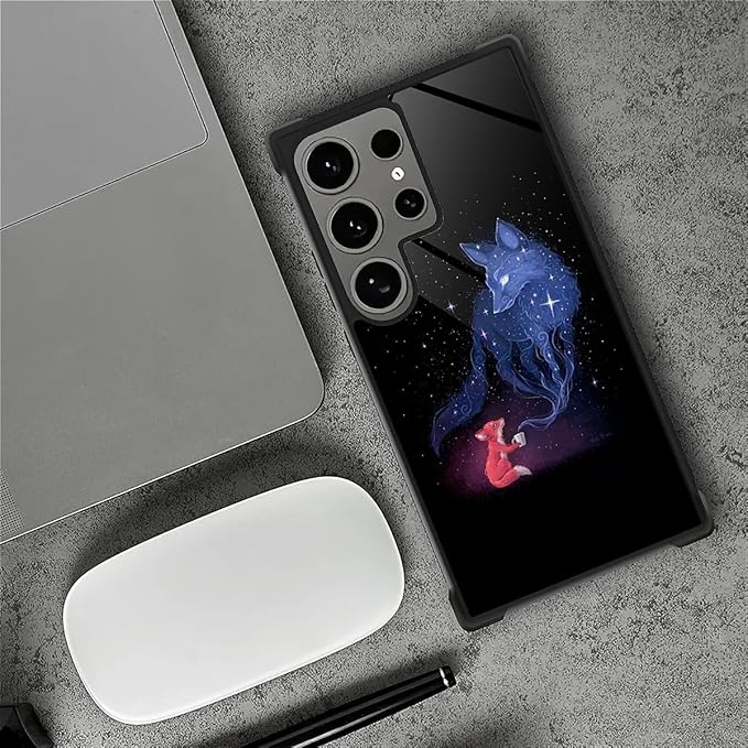for Samsung Galaxy S24 Ultra Case, Galaxy Fox Wolf Pattern Graphic Design Girl Boy Soft Silicone Hard Acrylic Shock Protection for Samsung Galaxy S24 Ultra