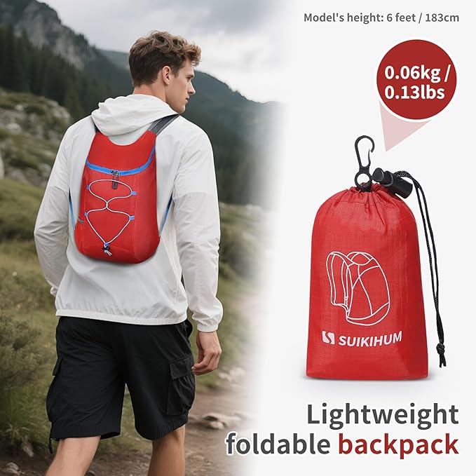 20L Hiking-Daypack Lightweight Foldable Travel Packable Backpack for Camping Cycling Outdoor, Red