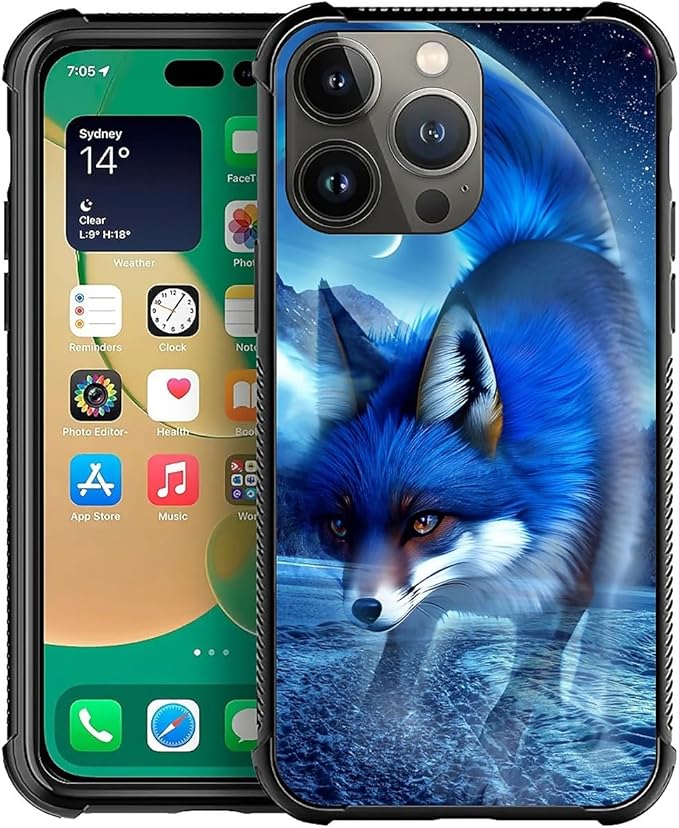 for iPhone 14 Pro Case, Snowy Mountain Fox Lake Pattern Graphic Design Girl Boy Soft Silicone Hard Acrylic Shock Protection for iPhone 14 Pro