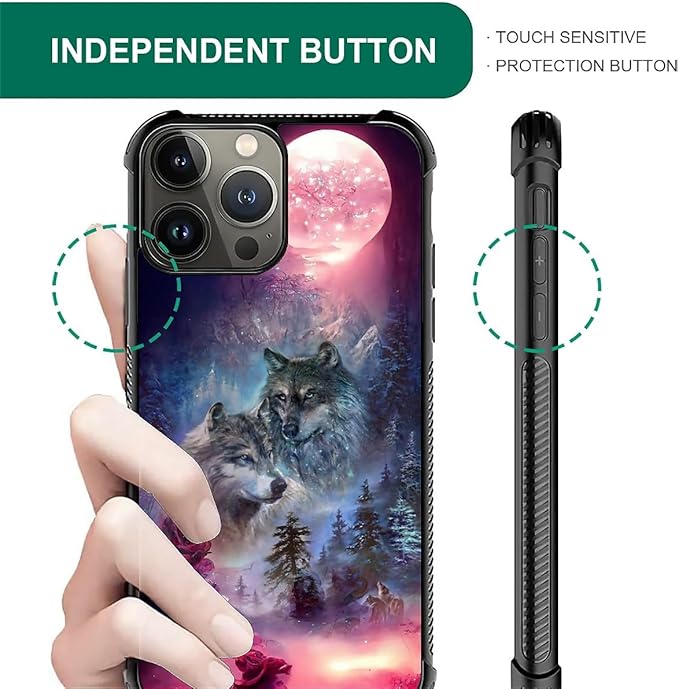 for iPhone 15 Pro Max Case, Star Two Wolfs Howling Pattern Graphic Design Girl Boy Soft Silicone Hard Acrylic Shock Protection for iPhone 15 Pro Max