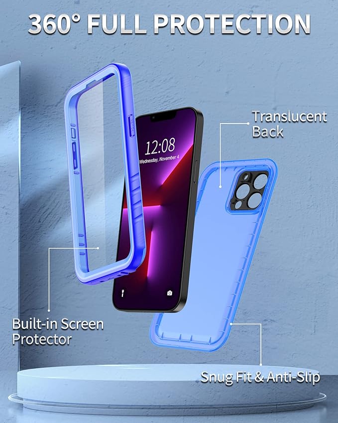 SPORTLINK iPhone 13 Pro Max Waterproof Case - Full Body Heavy Duty Protection with Screen Protector, Shockproof, 6.7" - Blue