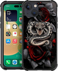 for iPhone 13 Mini Case, Entwined Rose Snake Pattern Graphic Design Girl Boy Soft Silicone Hard Acrylic Shock Protection for iPhone 13 Mini