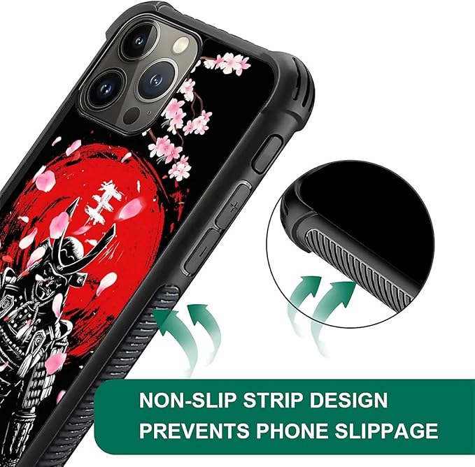 for iPhone 16 Pro Case, Sakura Japanese Samurai Pattern Graphic Design Girl Boy Soft Silicone Hard Acrylic Shock Protection for iPhone 16 Pro