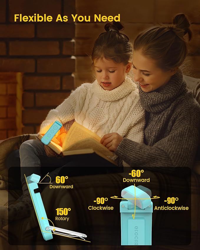 Glocusent USB Rechargeable Book Light for Reading in Bed, Portable Clip-on LED Reading Light, 3 Amber Colors & 5 Brightness Dimmable, Compact & Long Lasting, Perfect for Book Lovers