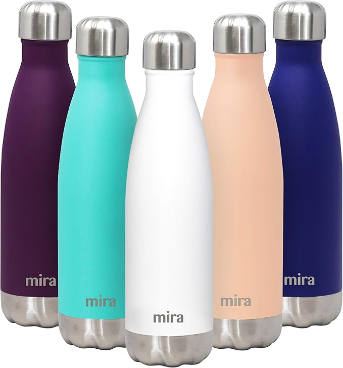 MIRA 17 oz Insulated Water Bottle - Stainless Steel Cola Shape Thermo - Double Wall Hot & Cold Flask (24Hr Cold/12Hr Hot) - White