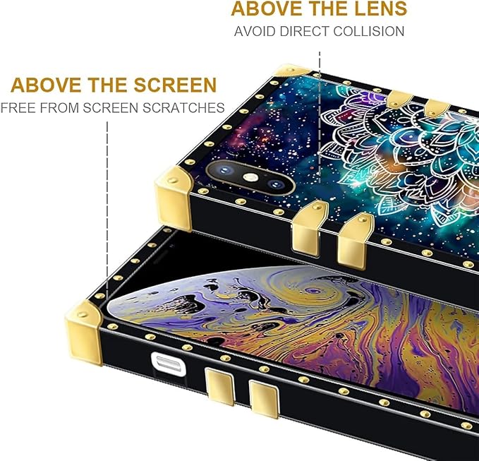 Compatible with iPhone XR Case, Starry Sky Colourful Mandala Luxury Golden Decoration for Girl Women Soft TPU Shockproof Protective Hard PC Back for iPhone XR