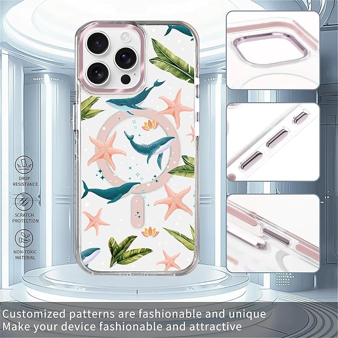 Case for iPhone 13 Pro,[Compatible with MagSafe],Sealife Whale Ocean Wildlife Clear Phone Case Design，for Women Girls Magnetic Clear Cover - Slim, Sleek, & Shockproof Protection