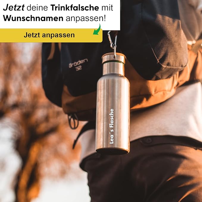 Blockhütte Insulated Custom Water Bottle 34 fl oz for Sports & Hiking – Leakproof Personalized Water Bottle, Suitable with Carbonated Drinks – Sustainable Personalized Water Bottle for Kids & Family