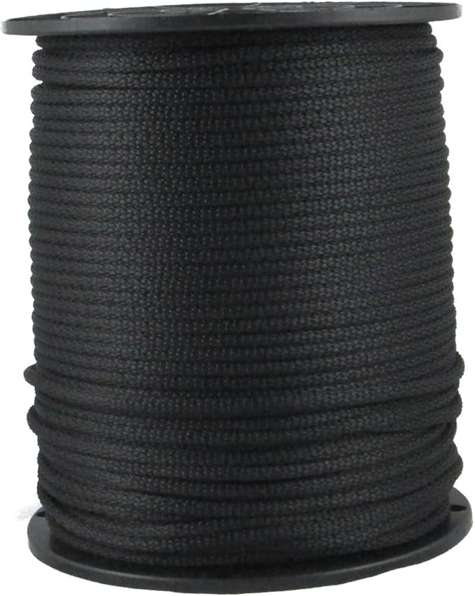QNR 3/16" Black Polyester Rope, Solid Braid Dacron Utility Rope, 500 ft Spool, Low Stretch UV Resistant Industrial Cord