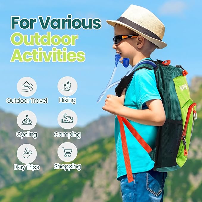 Shinylin 2 Pcs Kids Hydration Backpack with 1.5L Water Bladder Lightweight Kids Hiking Backpack Water Rucksack for Boys Girls Climbing Running