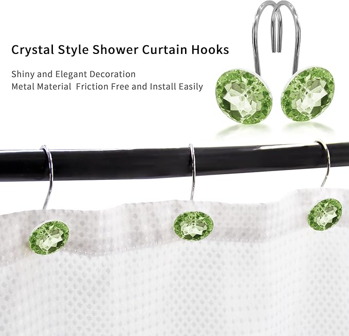 MitoVilla Sage Green Shower Curtain Hooks Rings, Metal Shower Hooks for Shower Curtain Liner, Sage Green Rust Proof Shower Rings for Curtain Accessories and Bathroom Shower Rod, 12 Pack Bathroom Set
