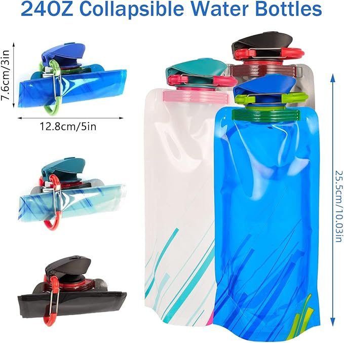 Collapsible Water Bottles for Travel – 24oz Foldable Water Bottle with Leakproof Lid, Food-Grade Silicone Portable Reusable BPA-Free Water Bottle for Hiking,Sports,Camping,Biking (3)
