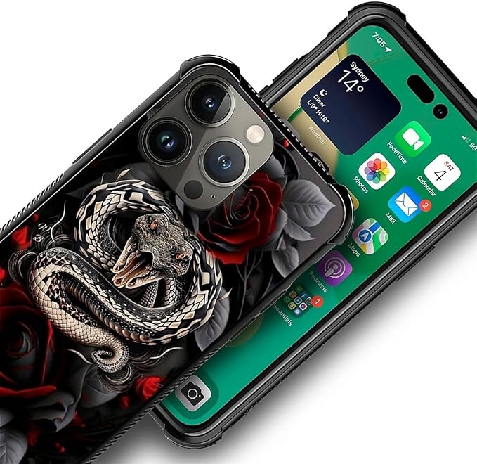 for iPhone 12 Pro Max Case, Entwined Rose Snake Pattern Graphic Design Girl Boy Soft Silicone Hard Acrylic Shock Protection for iPhone 12 Pro Max