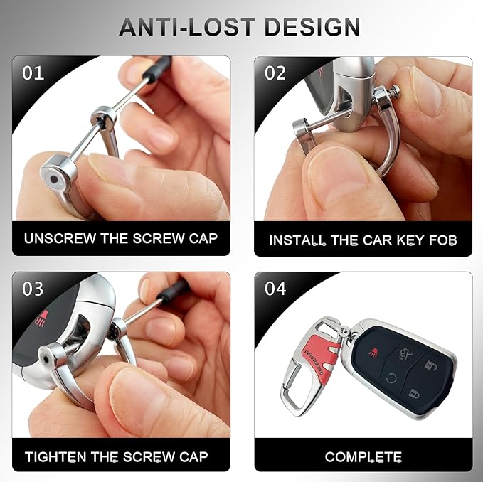 Keychain with Carabiner Clip, 4 Heavy Duty Key Rings and D Ring for Men's Car Key Fob Holder Fits Belt Loops