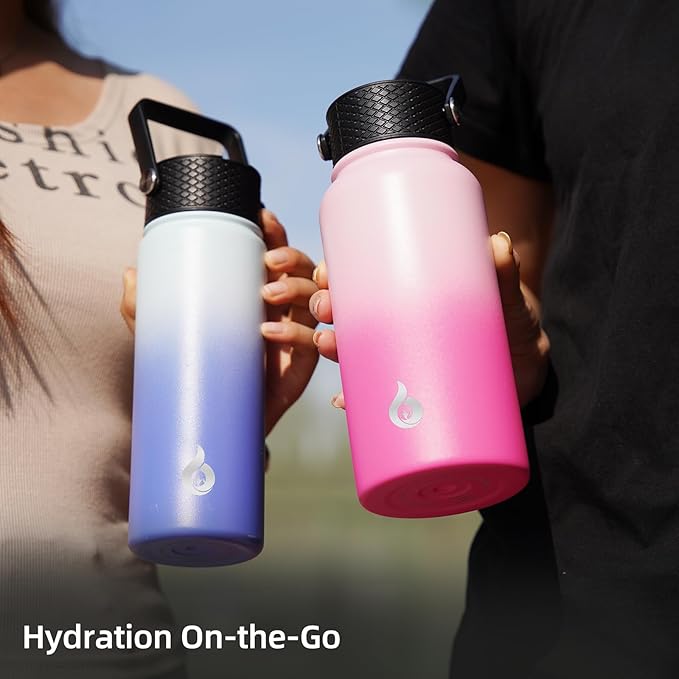 BJPKPK Insulated Water Bottles with Straw Lid, 27oz Stainless Steel Water Bottle with 3 Lids, Leak Proof BPA Free Metal Thermo, Mugs, Tumblers, Keep Cold Hot - Rose Pink