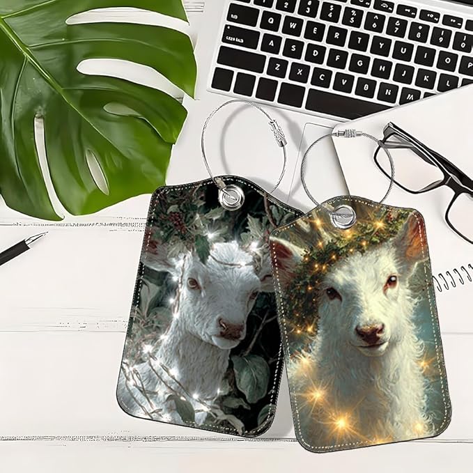 2 Pack Magical White Deer Luggage Tags, Enchanted Forest ID Tags with Privacy Cover, PU Leather Bag Identifiers, Spring & Summer Travel Essentials, Mother's Day