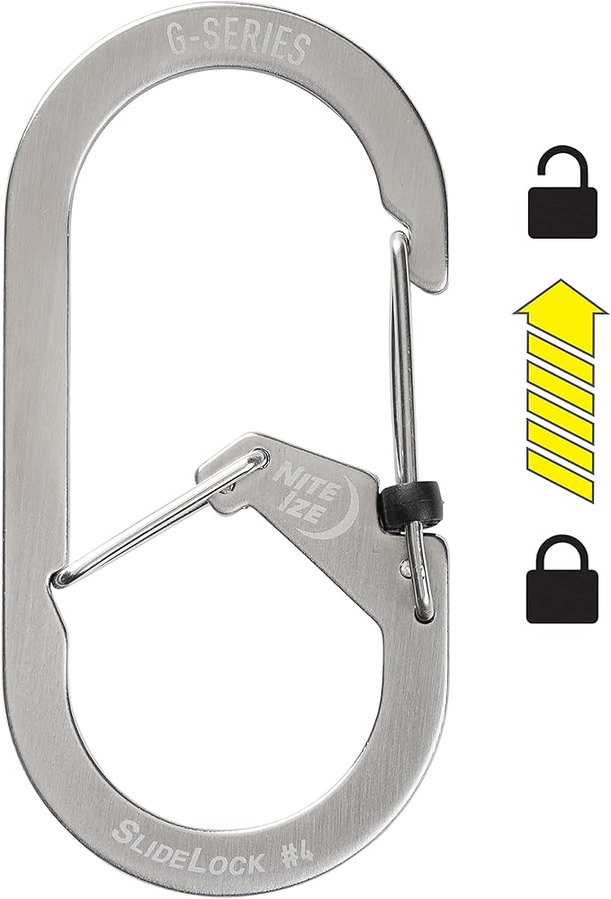 Nite IZE G-Series SlideLock #4 Dual Chamber Carabiner, Dual Security Carabiner Keychain, Stainless Steel