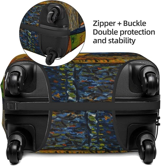 Van Gogh Cafe Terrace at Night Elastic Luggage Cover, Suitcase Protector For Travel (Fits 22-24 Inch Luggage)