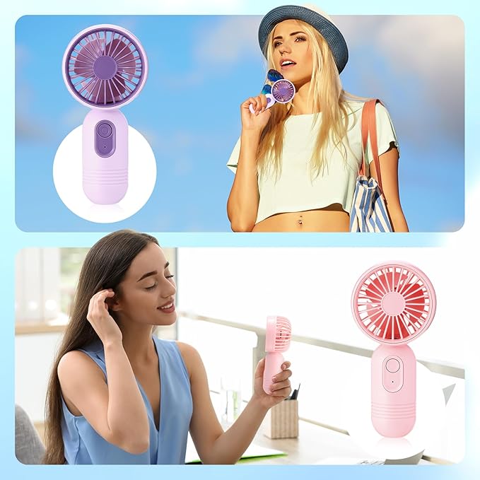 Rossesay 6 Pcs Mini Portable Fan Bulk Cute Handheld Lightweight Small Little Personal Hand Eyelash Fan 3 Speeds USB Rechargeable for Women Men Indoor Outdoor Makeup Travel (Blue,Pink,Purple)