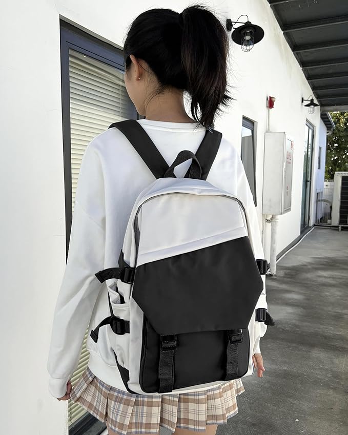 coowoz School Bag Lightweight Casual Daypack College Laptop Backpack for Men Women Water Resistant Travel Rucksack for Sports High School Middle Bookbag for girls(Black white)