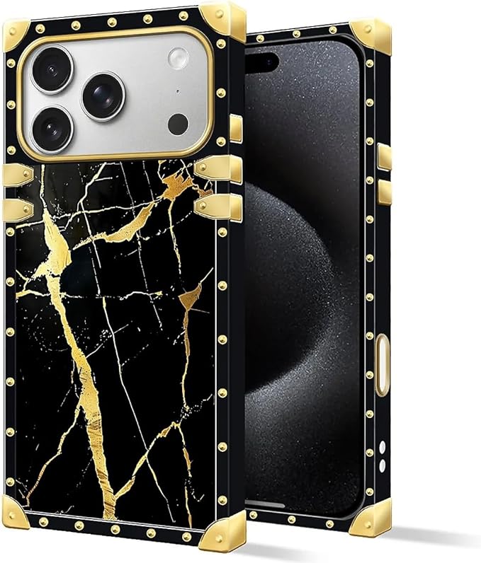 for iPhone 17 Pro Max Case Luxury Golden Decoration for Girl Women Soft TPU Shockproof Protective Hard PC Back for iPhone 17 Pro Max Crazy Pattern Black Gold Marble Nature
