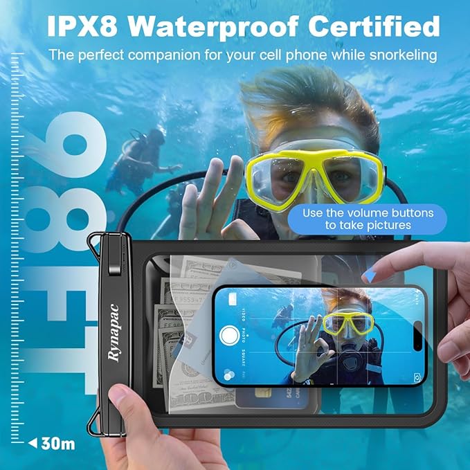 Rynapac [Up to 10" Large Waterproof Phone Pouch - 2 Pack IPX8 Waterproof Phone Case for iPhone 17 16 15 Pro Max Galaxy S26 Ultra, Touchscreen & Underwater Photography, Beach Cruise Travel Essentials