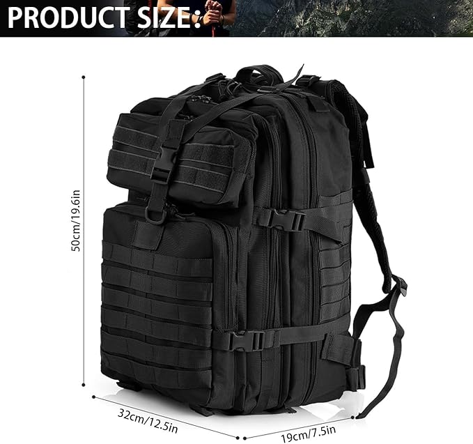 aiGear Tactical Backpack for Men, 45L Military Backpack, 3-Day Bug Out Bag for Camping Hiking Hunting with Molle System Army Daypack (45L Black)