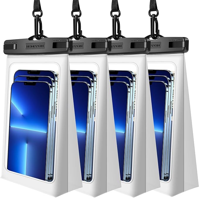 4 Pack Floating Waterproof Phone Pouch - Float Clear Cell Holder Protector with Lanyard - Universal Large Floatable Water Proof Dry Bag Case for iPhone 16 Pro Max Samsung Galaxy - Beach Swimming Pool