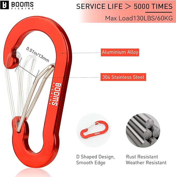 Booms Fishing CC5 Multi-Use Carabiner Clips, 10 Pack 2.3"/ 3.1" Caribeener Clips, Mini Keychain Caribeaner Clip, Aluminum D Ring Carabiners