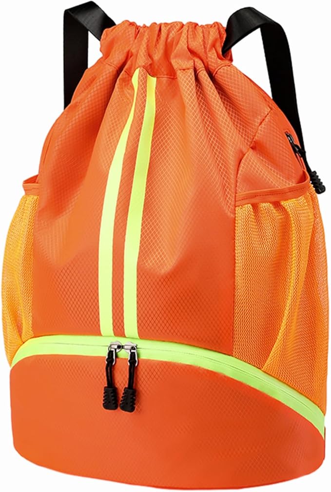 Hoedia Sports Drawstring Backpack - String Swim Gym Bag with Shoes Compartment and Wet Proof Pocket for Women&Men