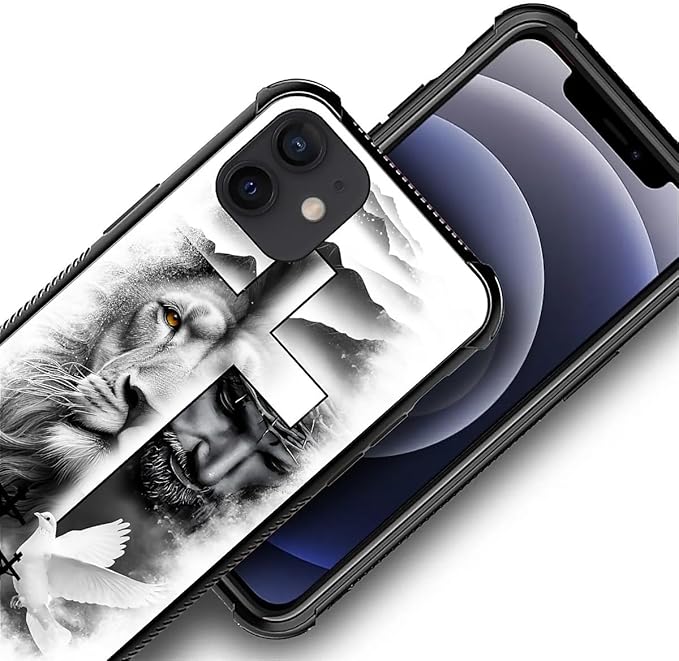 for iPhone 11 Case, Lion Cross Jesus Christ Dove Pattern Graphic Design Girl Boy Soft Silicone Hard Acrylic Shock Protection for iPhone 11