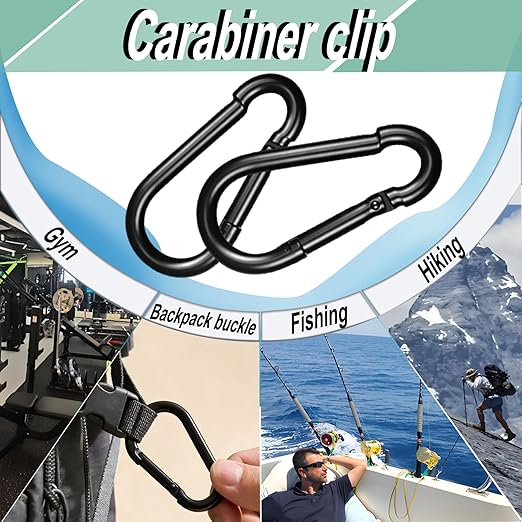 Black Carabiner, Heavy Duty Galvanized Steel Spring Snap Hook Carabiner Clips with 220LBS Holding Capacity, Ideal for Outdoor, Hammock, Swing and Travel (12PCS M5 2Inch)