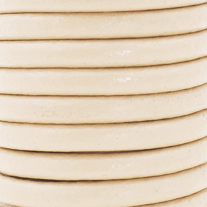 Mandala Crafts Round Genuine Cream Leather Cord for Jewelry Making – 6mm Cowhide Leather Rope String Lace for Kumihimo – 4.4 Yards Cowhide Craft Cording Spool