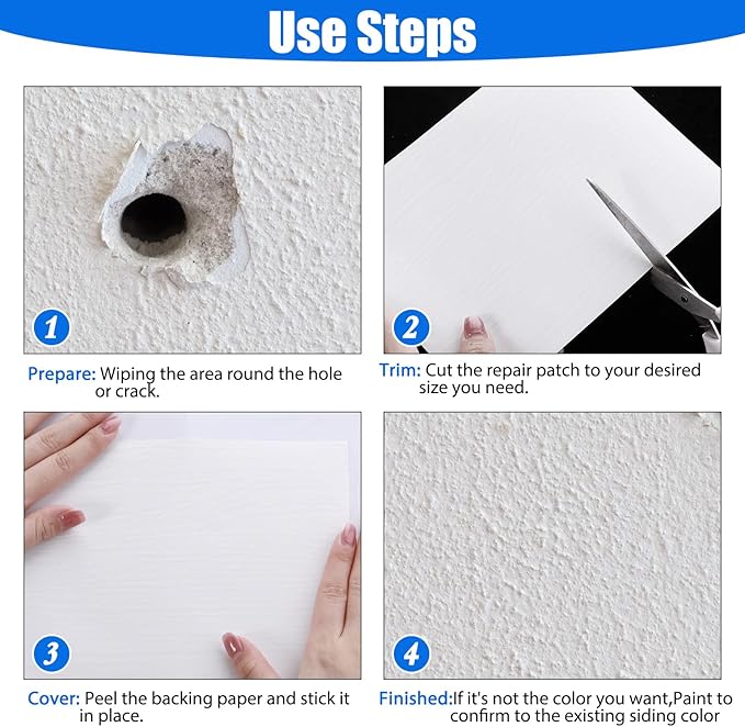 Mudder Vinyl Siding Repair Kit 6 x 8 Inch Vinyl Siding Patch Self Adhesive PVC Tape Hole Covering for Mobile Home Skirting Fence Parts Wall (White B)